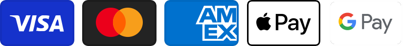 We accept Visa, Mastercard, American Express, Apple Pay and Google Pay